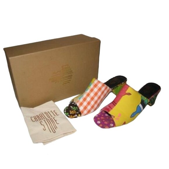 Charlotte Stone Jia Slip On Heeled Mule Sandals 12 Fabric Upper Limited Edition - Picture 5 of 9